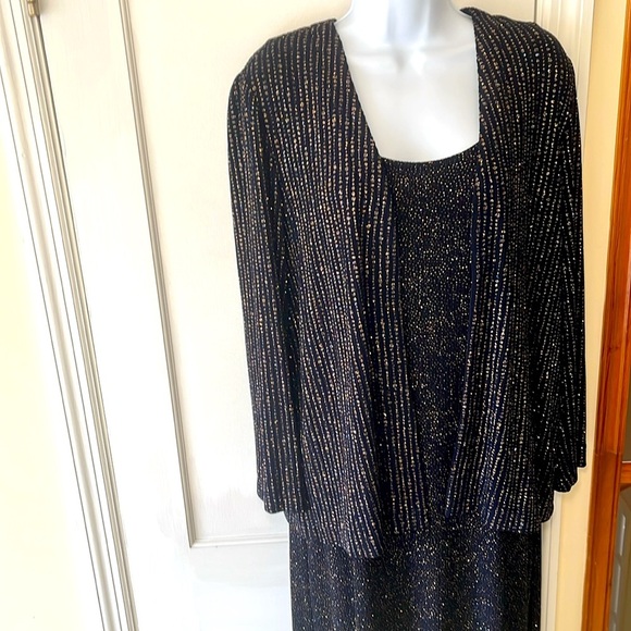 Alex Evenings Formal Maxi Dress +Long Jacket Women’s 14 Blue Stretchy Travel - Picture 4 of 17